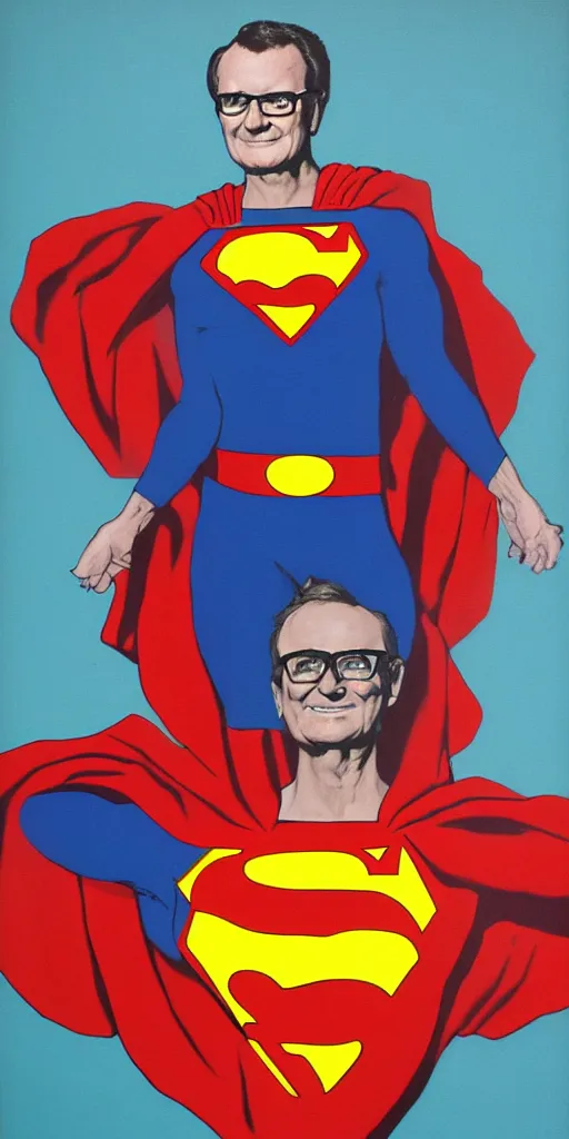 Prompt: portrait of charles nelson reilly dressed as superman, paint on black velvet