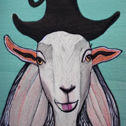 Image similar to a witch as a goat, mixed media