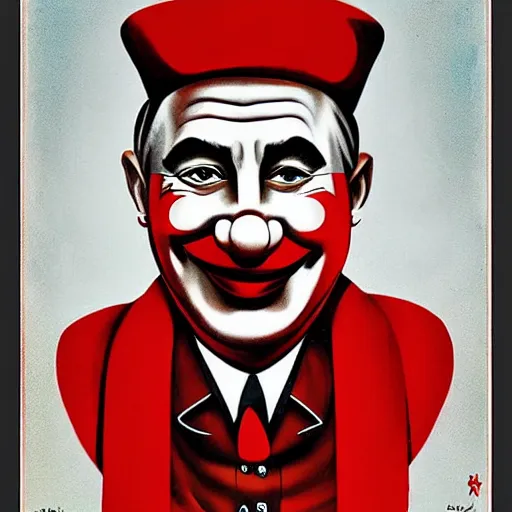 Image similar to communist clown portrait, soviet propaganda style, poster, putin