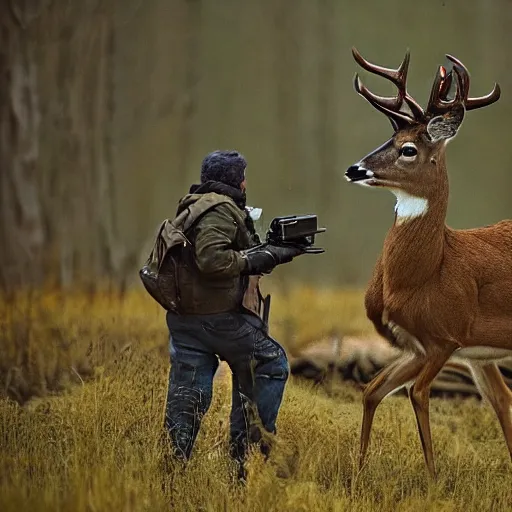 Image similar to a rocket launcher deer animal beast, huge, powerful, scary, anger, rage, canon eos c 3 0 0, ƒ 1. 8, 3 5 mm