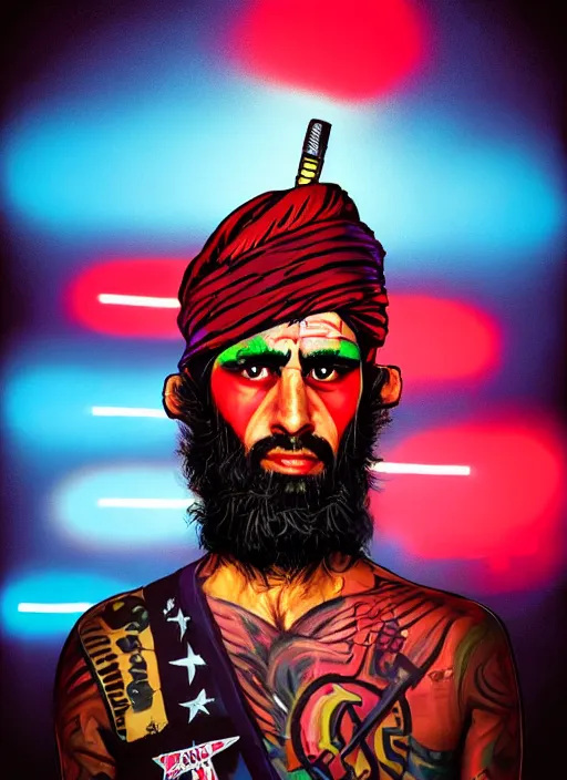 Image similar to nobody can beat us said taliban punk rock. pop art, no duplicate image, glowing lights, highly detailed, digital painting, artstation, concept art, smooth, sharp focus, illustration, art by richard hamilton and mimmo rottela