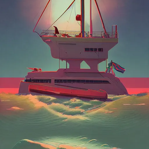 Image similar to yacht party by simon stalenhag