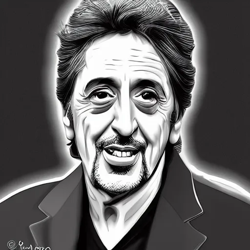 Image similar to al pacino depicted as cuppacino, digital art