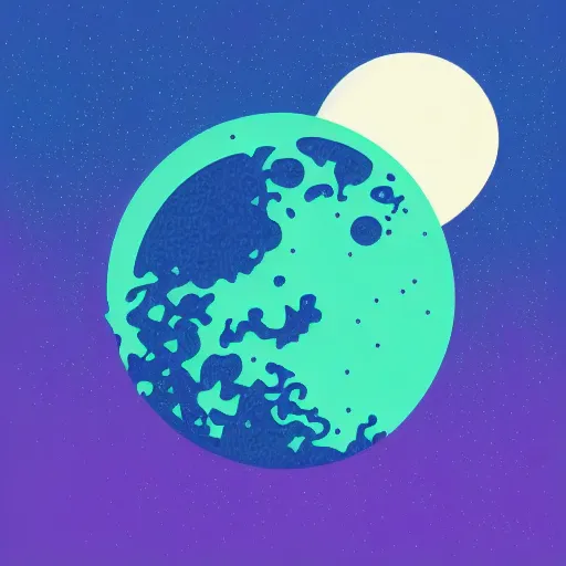 Image similar to beautiful detailed vector art of the moon, blue and purple with black background, style of tom whalen, enamel pin