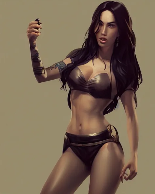 Image similar to full body shot of Megan fox by wlop, rossdraws, mingchen shen, bangkuart, sakimichan, yan gisuka, jeongseok lee, arney freytag, artstation, octane, 4k