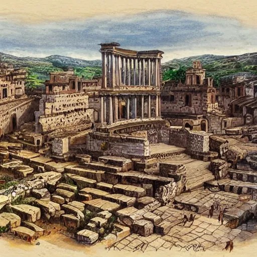 Prompt: concept art of a fantasy roman city, ancient rome, city art