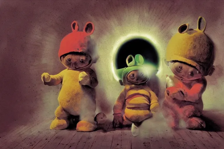 teletubbies horro movie, saw teeth, red eyes, macabre, Stable