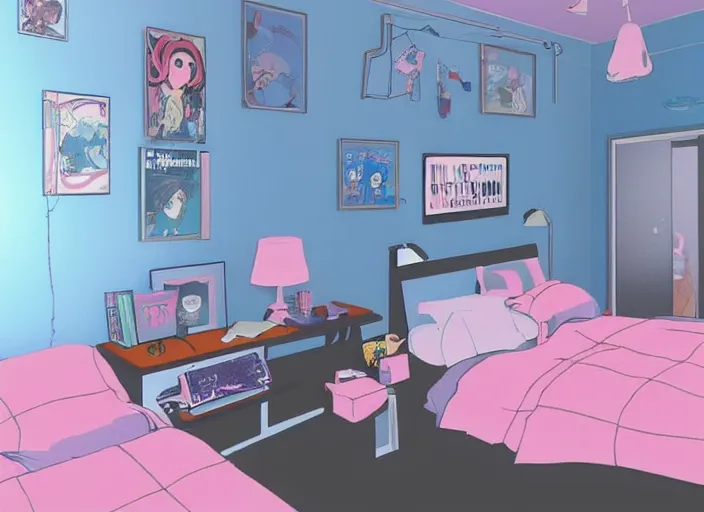 Image similar to bedroom, boring, anime, 1 9 9 0 s, retro style, aesthetic, chill, room