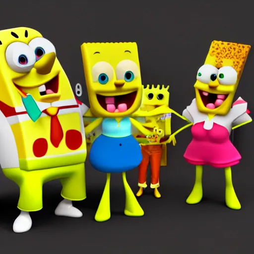 Image similar to christina hendricks as spongebob squarepants characters, 3 d render, blender,