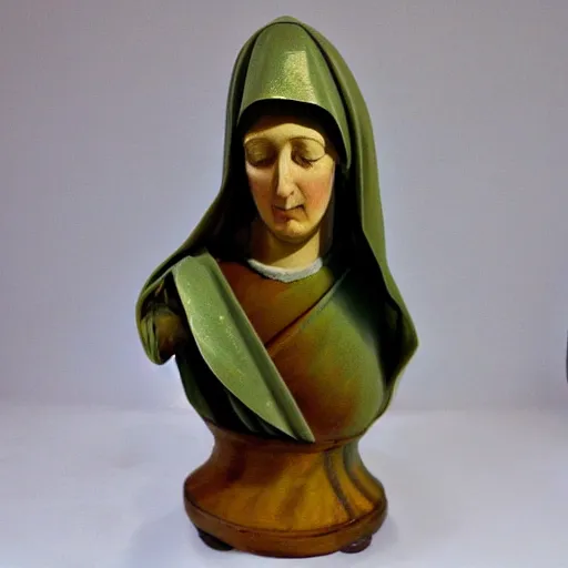 Image similar to holy roman chalkware bust virgin Mary antique painted sacred Catholic pearlescent coloring