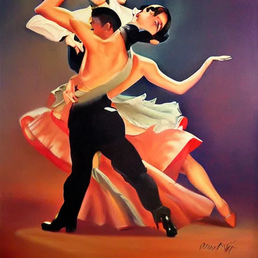 Image similar to a painting of when we're dancing nice and slow in the style of rolf armstrong