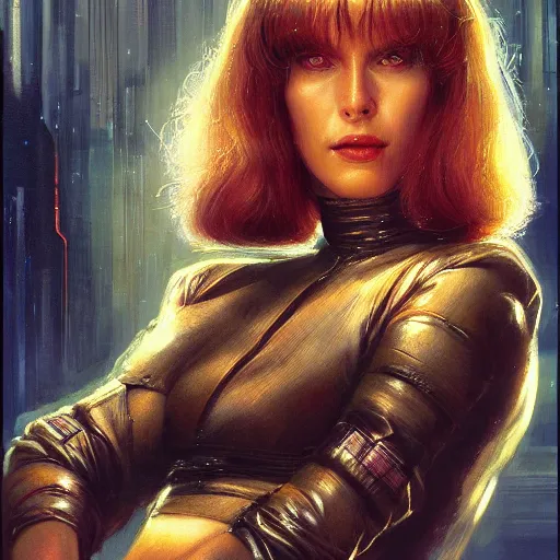 Prompt: an portrait of an happy female replicant from blade runner, detailed, centered, digital painting, artstation, concept art, donato giancola, Joseph Christian Leyendecker, WLOP, Boris Vallejo, Breathtaking, 8k resolution, extremely detailed, beautiful, establishing shot, artistic, hyperrealistic, beautiful face, octane render