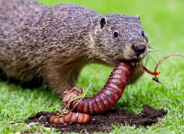 Image similar to groundhog eating an earthworm