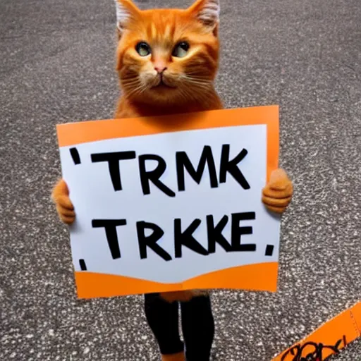 Image similar to cute orange tabby cat holding a sign that says