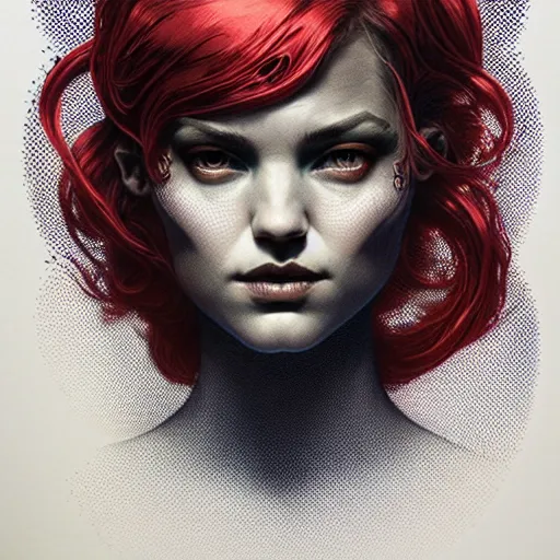 Image similar to medium portrait, diffused light, by killian eng and joe fenton and martin deschambault and conrad roset, inspired by victorian marvel comics, red and grey only, etching, fine, sharp high detail,