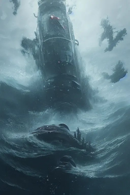 Prompt: A fancy portrait of a Submarine underwater surrounded with sea monsters by Greg Rutkowski, Sung Choi, Mitchell Mohrhauser, Maciej Kuciara, Johnson Ting, Maxim Verehin, Peter Konig, Bloodborne, 8k photorealistic, cinematic lighting, HD, high details, dramatic, dark atmosphere, trending on artstation