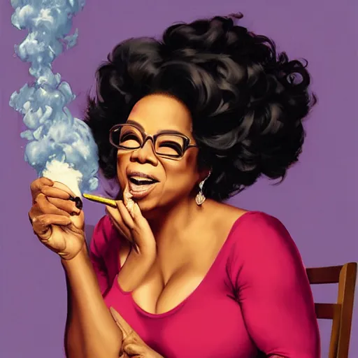 Oprah Winfrey smoking a massive bong, exhaling smoke | Stable Diffusion ...