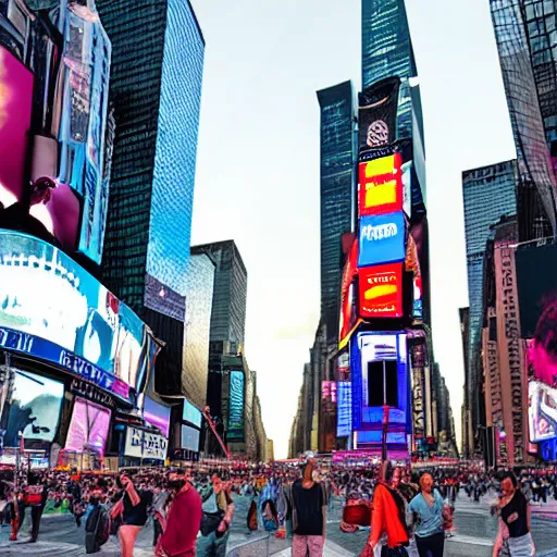 Prompt: giant alien spacecraft looming over times square, casting shadow as people look up, realistic, highly detailed digital art