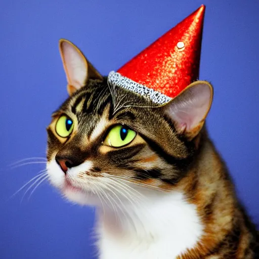 Prompt: a cat in a party hat