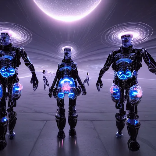 Image similar to love, joy, realistic textured magnetosphere humanoids, complex cybernetic glowing vortexes, large array, ornate, cinematic light shadows, hdr refractions, insanely detailed rendering, cybernetic civilisations, 8 k, *