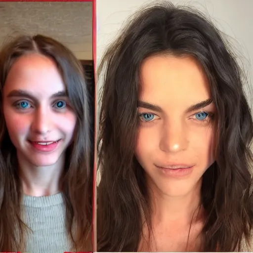 Image similar to before and after picture of a beautiful supermodel before and after she cuts her long hair off