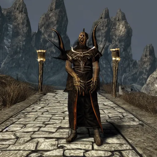 Image similar to an anthropomorphic black goat wizard in skyrim