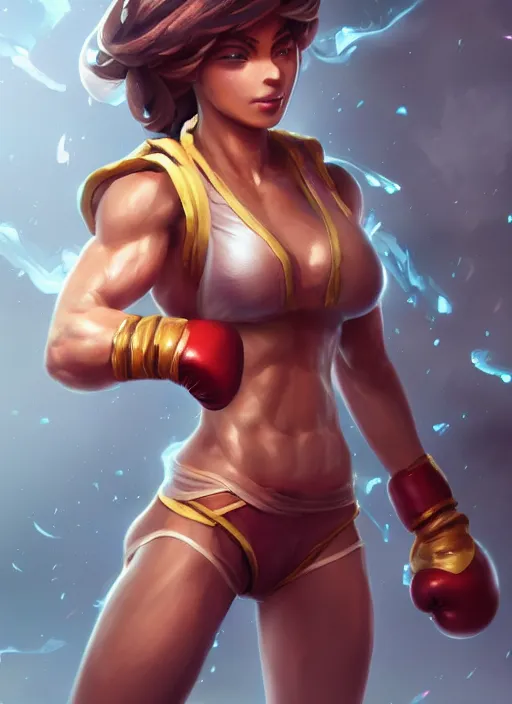 Image similar to fitness taliyah, from league of legends, al natural, exhibant, boxing, in shape, hyper detailed, digital art, trending in artstation, cinematic lighting, studio quality, smooth render, unreal engine 5 rendered, octane rendered, art style by klimt and nixeu and ian sprigger and wlop and krenz cushart