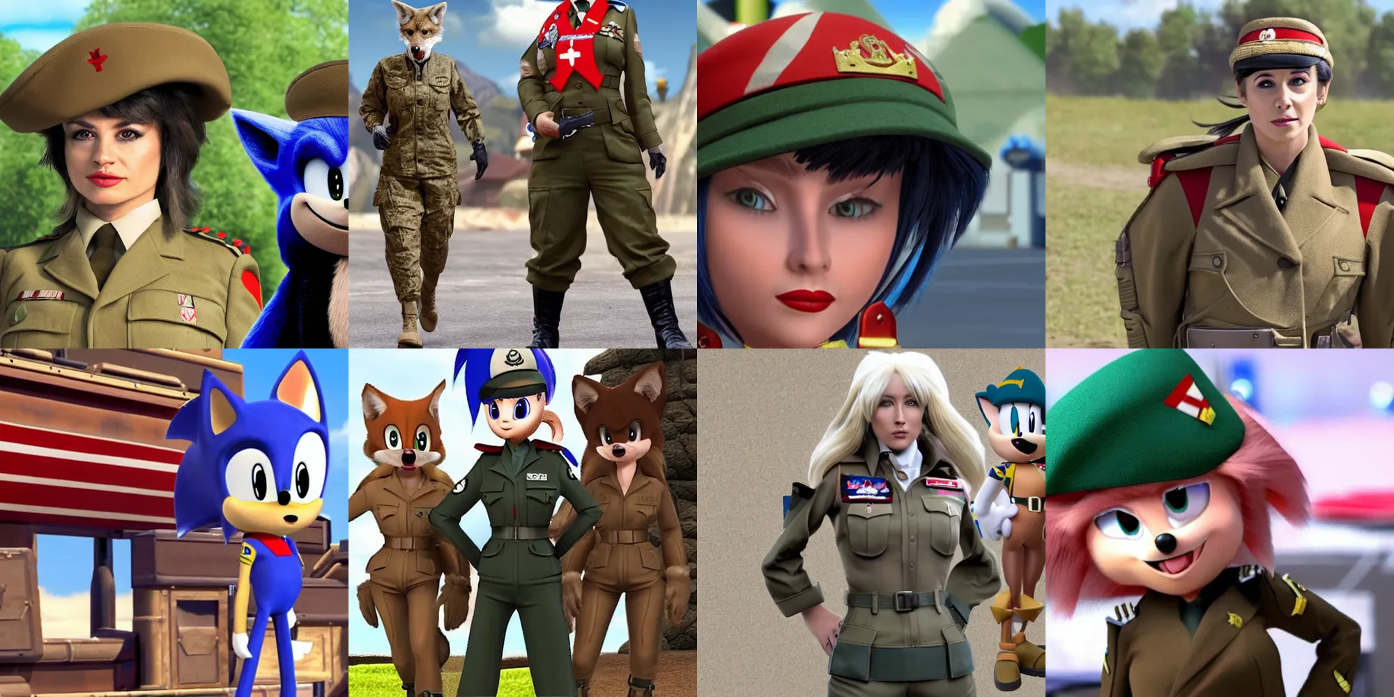 Prompt: a female humanoid coyote wearing a british military uniform and a toupee in sonic the hedgehog ( 2 0 1 8 )