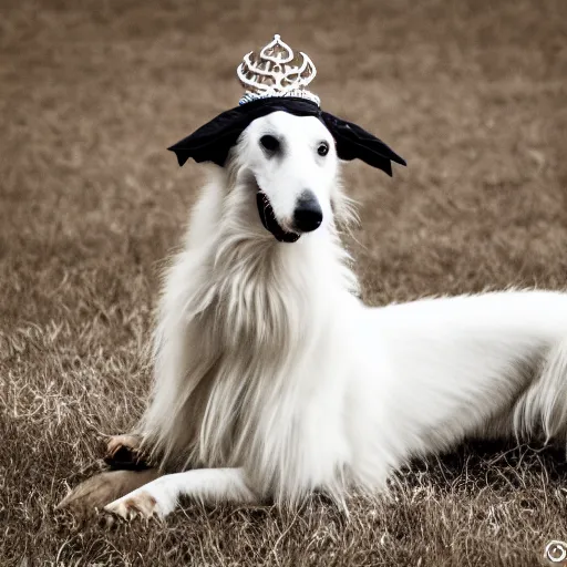 Image similar to A Borzoi Dog using a crown (EOS 5DS R, ISO100, f/8, 1/125, 84mm, postprocessed)