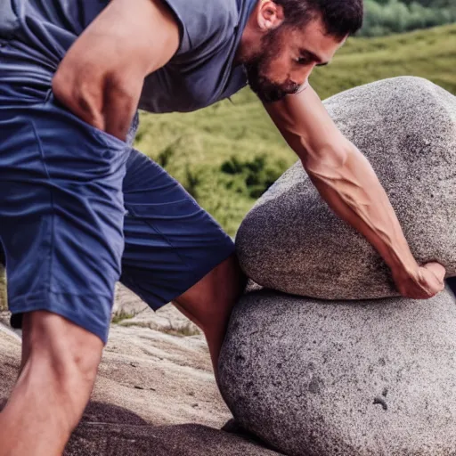 Image similar to a man pushing a boulder with his chest