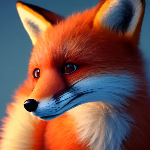 Image similar to portrait of the cutest red fox ever, fluffy, photorealistic, soft lighting, unreal engine