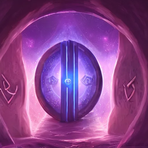 Prompt: a portal to another world, magic, runes, purple, scifi, digital art, trending on art station