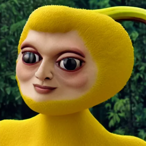 Image similar to an anthromorphoic banana character that has the face of emma stone