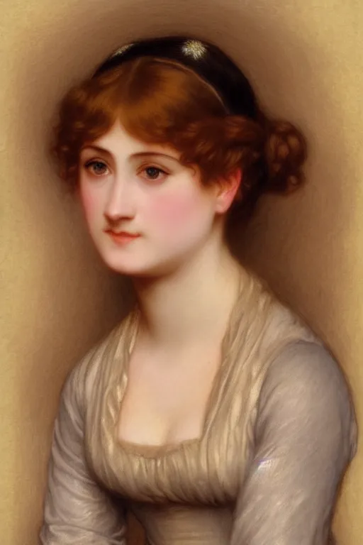 Image similar to jane austen brown hair, painting by rossetti bouguereau, detailed art, artstation