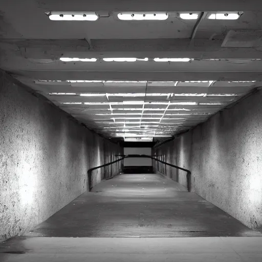 Image similar to noisy photograph of underground prison cells, office ceiling panels, retrofuturism, brutalism, minimalist, cinematic, soft vintage glow