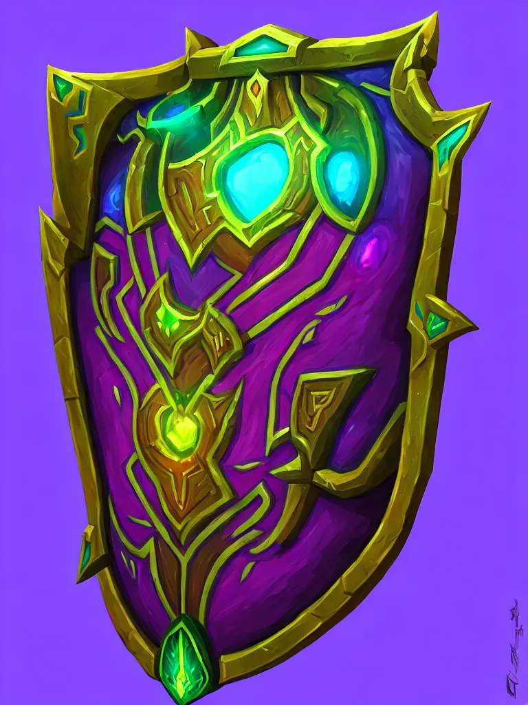 Image similar to rectangle frame bright shield of warcraft blizzard shield art, a spiral colorful gems shield. bright art masterpiece artstation. tree and roots shield, 8 k, sharp high quality illustration in style of jose daniel cabrera pena and leonid kozienko, green colored theme, concept art by tooth wu, card frame