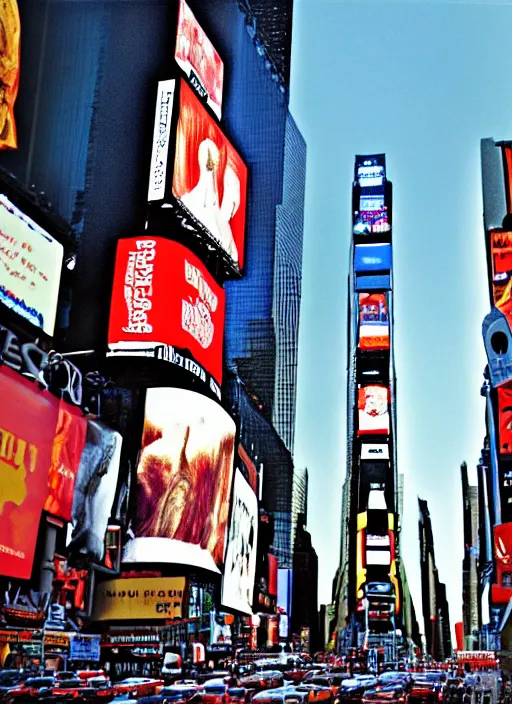 Prompt: photorealistic photograph of bigfoot in times square, 3 5 mm film, fuji, leica s, bigfoot, nyc, in the style of fashion photography, intricate, golden hour sunlight, kodachrome