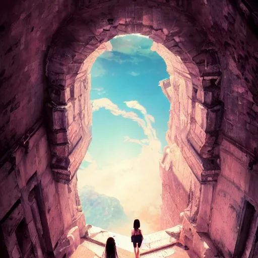 Image similar to dwayne johnson as a beautiful young girl in seductive clothing by ross tran, walking in a castle painted by sana takeda, rtx reflections, very high intricate details, painting, digital anime art, medium shot, mid - shot, composition by ilya kuvshinov, lighting by greg rutkowski