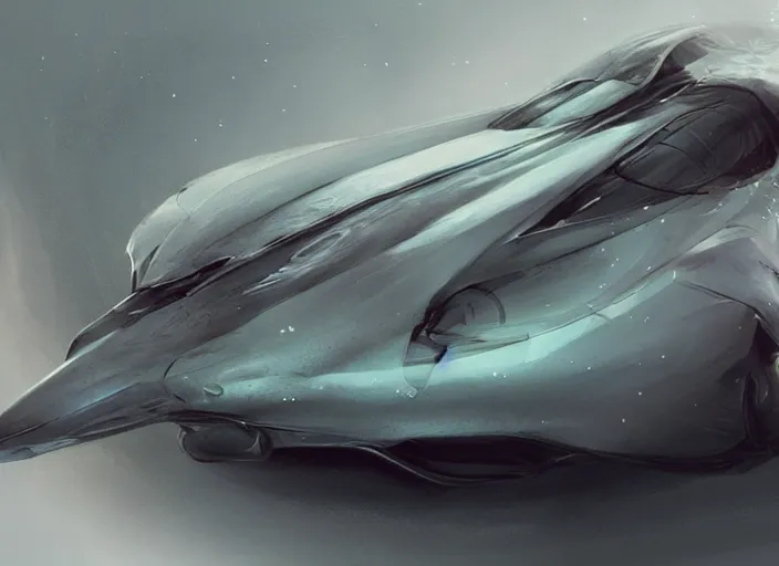 Image similar to beautiful concept design of a car that looks almost like a fish, shark or a whale. car design by cory loftis, fenghua zhong, ryohei hase, ismail inceoglu, ruan jia, henrik fisker, bruce kaiser, scott robertson, dmitry mazurkevich, doruk erdem, and jon sibal. volumetric light
