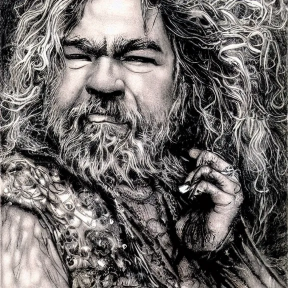 Image similar to a highly detailed portrait of jerry garcia in the style of luis royo.