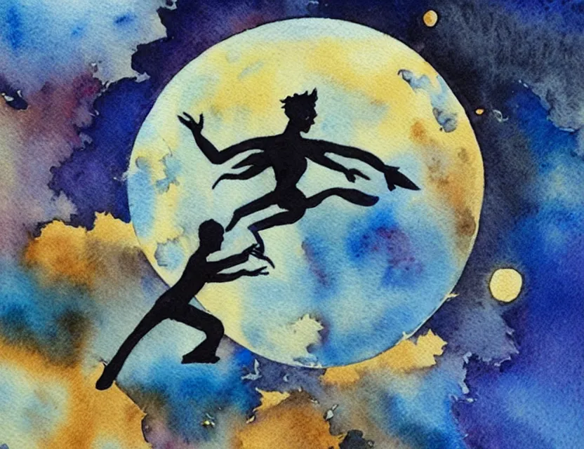 Prompt: small figure of a man dancing on top of planet earth, watercolor painting by an award winning comic artist has a beautiful composition and intricate details