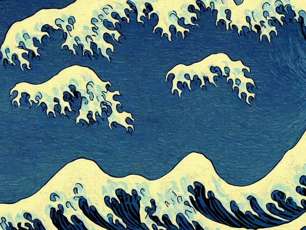 Prompt: the great wave off kanagawa painted by van gogh highly detailed