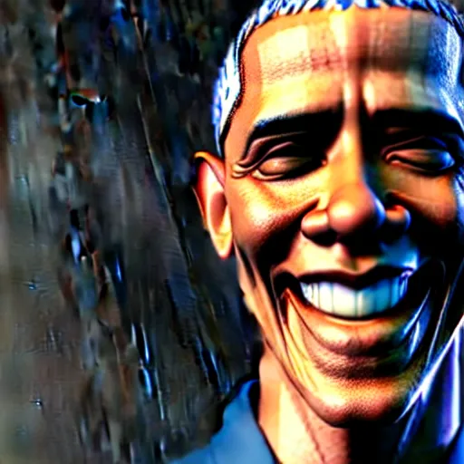 Image similar to Barack Obama smiling, dreamlike, horror, intricate detail, 3d render, octane render, god rays, depth of field, trending on artstation, 4k, hd