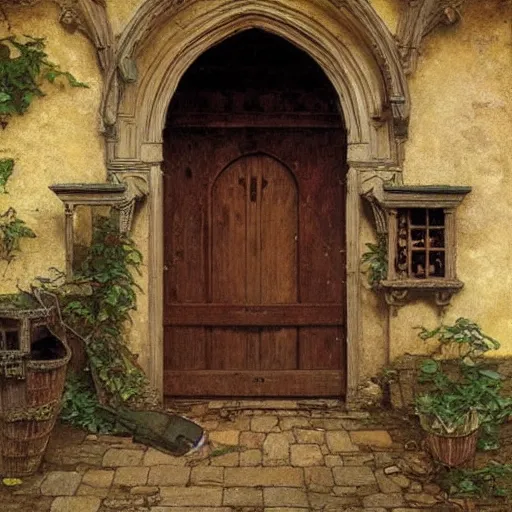 Prompt: an oak door in a medieval building with a terrible secret behind it by stanley artgerm lau, greg rutkowski, thomas kindkade, alphonse mucha, loish, norman rockwell.