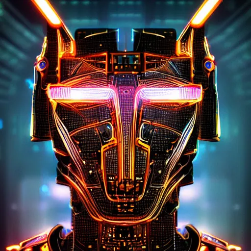 Prompt: face of cybernetic anubis, futuristic, cyberpunk, symmetric, digital illustration, photo - realistic, macro, extremely detailed, vivid, neon, dramatic lighting, intricate details