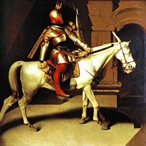 Image similar to Knight in armor,baroque painting,Gentileschi,Caravaggio,oil canvas,masterpiece