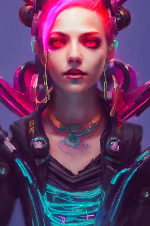 Prompt: jinx from league of legends, cyberpunk futuristic neon. decorated with traditional japanese ornaments by ismail inceoglu dragan bibin hans thoma greg rutkowski alexandros pyromallis nekro rene maritte illustrated, perfect face, fine details, realistic shaded, fine - face, pretty face