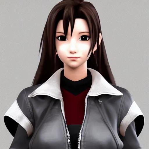 Image similar to high quality head and shoulders tifa lockhart wearing a coat, trending on artstation