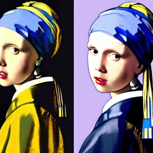 Image similar to Millie Bobby Brown with the pearl earring by Johannes Vermeer