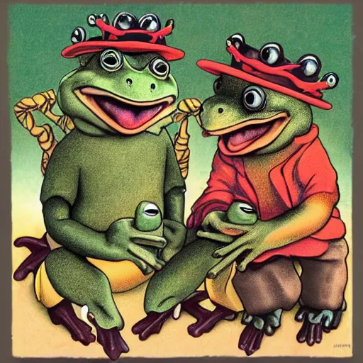 Image similar to frog and toad play house of puppets by metallica